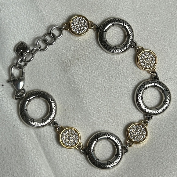 Brighton Sun Drops Bracelet Two-tone Crystals Silver Plated Retired Etched 8" - Picture 7 of 10